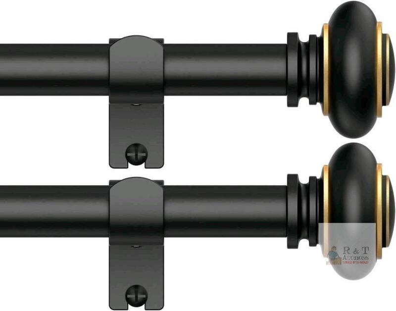New 2 Pack Curtain Rod 110 Inch, 118-inch Rod Adjustable Length Heavy Duty Diameter 7/8 inch, Decorative Finials, Black