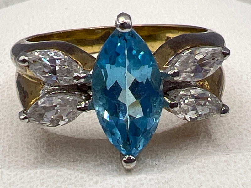 Butterfly Blue Topaz 925 Sterling gold wash Ring