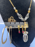 925 Gold Wash Ruby Sapphire earrings Crystal Necklace plus