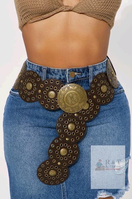 New 55" Long 3.5" Wide One-Size Fits-Most Oval Disc Belt for Women Wide Leather Concho Belts Boho Western Disc Link