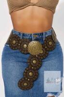 New 55" Long 3.5" Wide One-Size Fits-Most Oval Disc Belt for Women Wide Leather Concho Belts Boho Western Disc Link