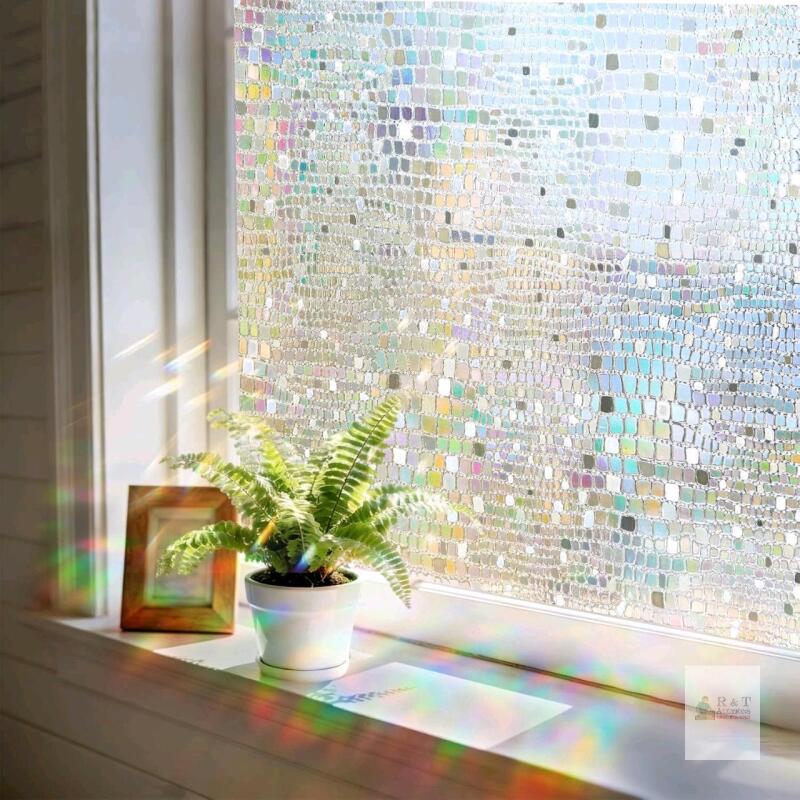 New Windimiley Rainbow Window Privacy Film, 3D Stained Glass Christmas Decorative Window Clings, UV Heat Blocking Holographic Prism Stickers for Home(11.8 x 78.7In,Pure)