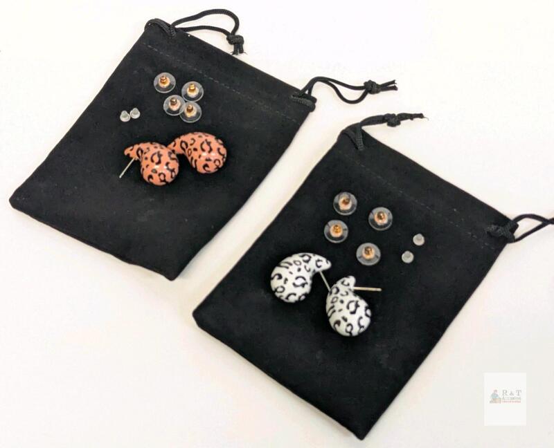 2 New Pairs Leopard Print Teardrop Earrings For Pierced Ears, White & Pink, Mix & Match