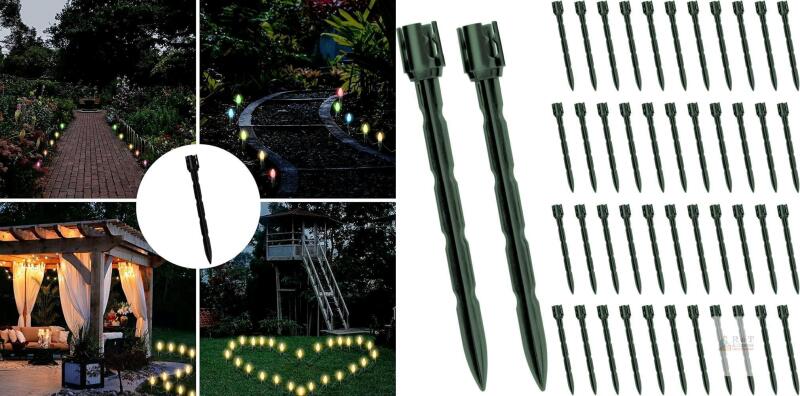 New 50pcs Yard Light Stakes, 8in Plastic C7 C9 Outdoor Stakes for Outside Garden Lawn Patio Path Walkway Holiday Light Displays