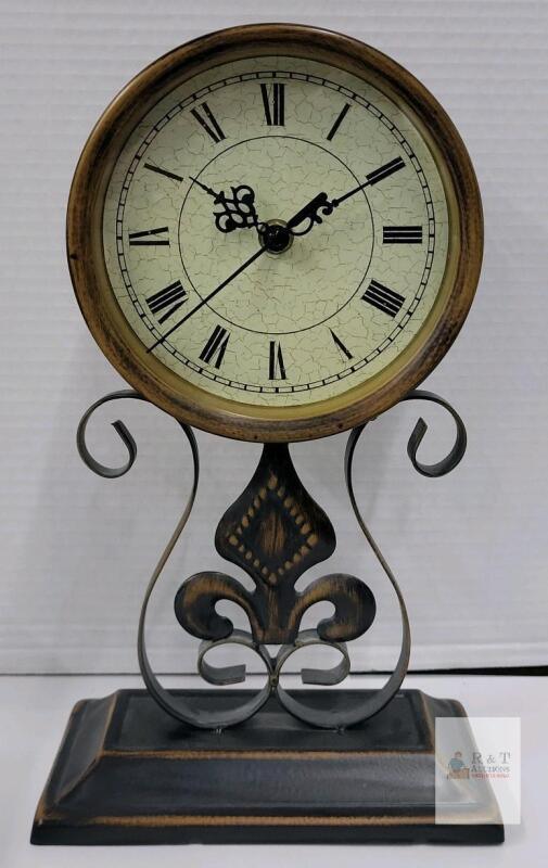 Home Decor Quartz Mantle Clock . Tested Working . Requires One (1) AA Battery. Measures 12" tall