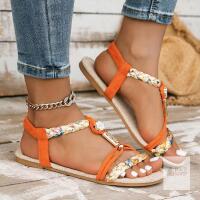 New Size 38 EU (7) Women's Casual Summer Beach Shoes Dress Ankle Elastic Jeweled Bohemian Flats Rhinestone Bohemian Flat Sandals