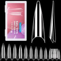 New Melous Half XXXL Stiletto Nail Tips, Melous 600 PCS Full Cover Stright Clear False Nail Tips Gel x Nail Tips