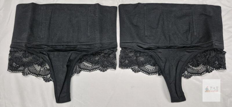 NEW High-Waisted Women's Shapewear Underwear, Medium, Black, Lace-Trimmed, Set of 2