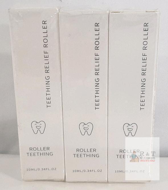 3-Pack Teething Relief Roller, 10ml Each, Pain Relief Oil with Paracress, Sealed, Baby Soothing