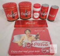 Coca-Cola Collectible Tin Set with Salt & Pepper Shakers & Vintage Trivet, Classic Retro Design