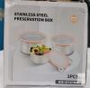 NEW Ubunda Stainless Steel Food Storage Container Set, 3-Piece, 12/14/16 cm, Leakproof Snap-Lock Lids