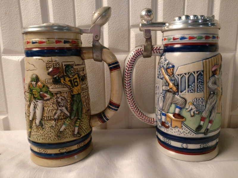 2 Vintage Avon Beer Steins - Football & Baseball