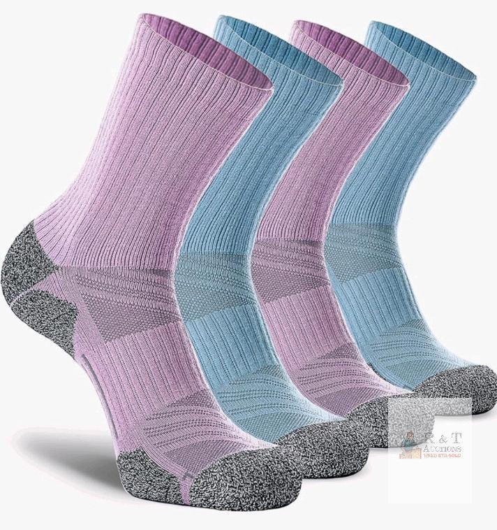 4-Pack New CWVLC Crew Hiking Socks, Cushion, Moisture Wicking, Arch Compression Boot Socks , Medium (7-8.5)