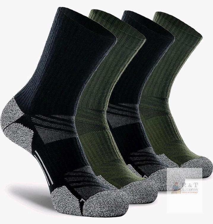 4-Pack New CWVLC Crew Hiking Socks, Cushion, Moisture Wicking, Arch Compression Boot Socks . Black & Green - XL (12-14l