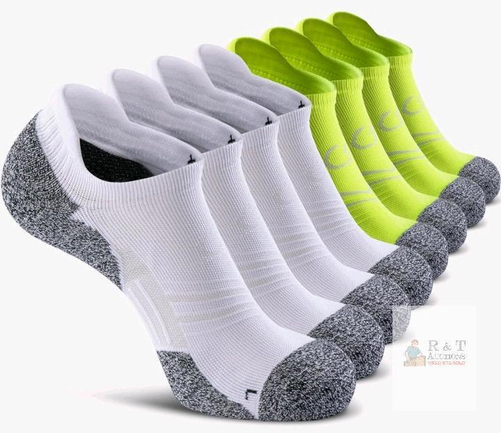 8-Pack New CWVLC No Show Sports Compression Socks for Men & Women w/Cushion . Lime Green / White . Medium (7-8.5)