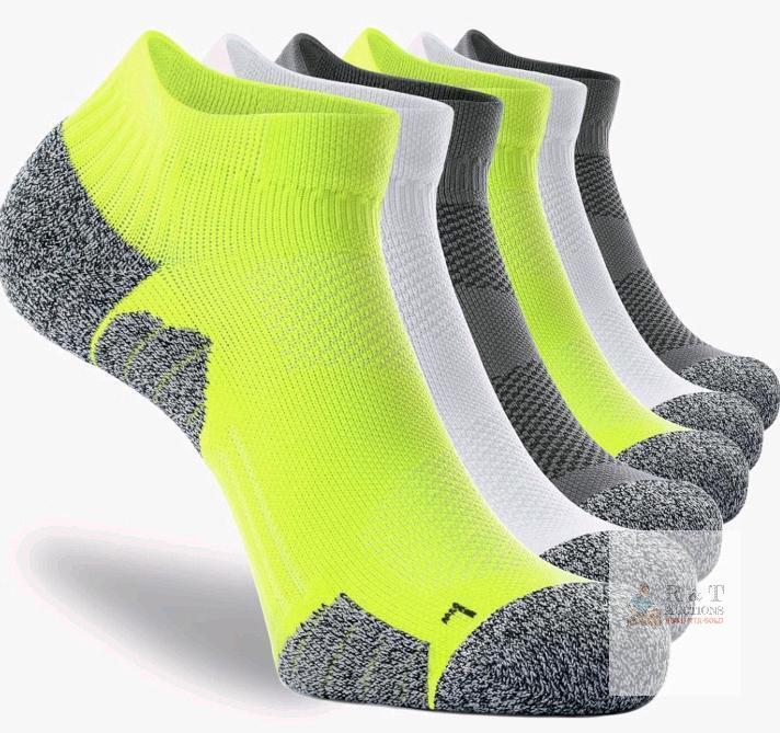 6-Pack New CWVLC No Show Sports Compression Socks for Men & Women w/Cushion . Lime Green / White . Medium (7-8.5)