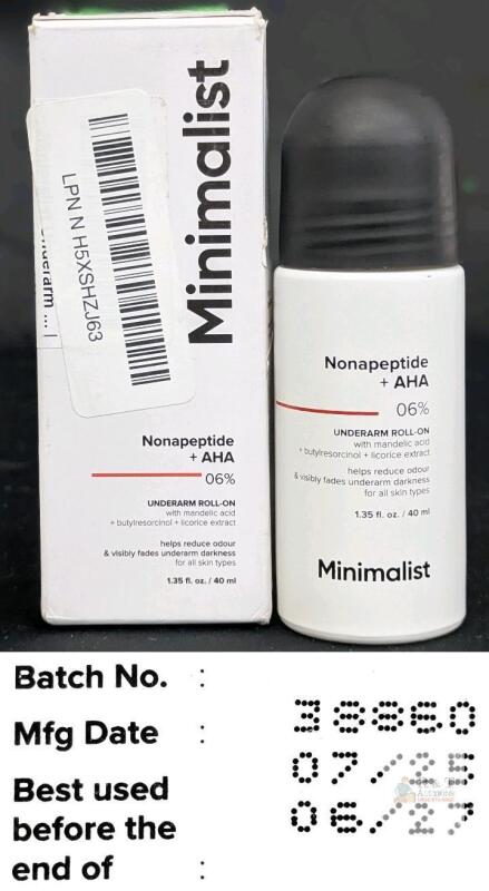 Minimalist Nonapeptide + AHA 06% Underarm Roll-On, 1.35 fl. oz (40ml), Batch 38850, 2025 Mfg