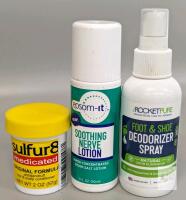 Sulfur8 Hair & Scalp Conditioner 2oz, Epsom-It Nerve Lotion 3oz, Rocket Pure Foot Spray 4oz, USA Made Note: Online returns. Volumes may be lower than listed<br/>