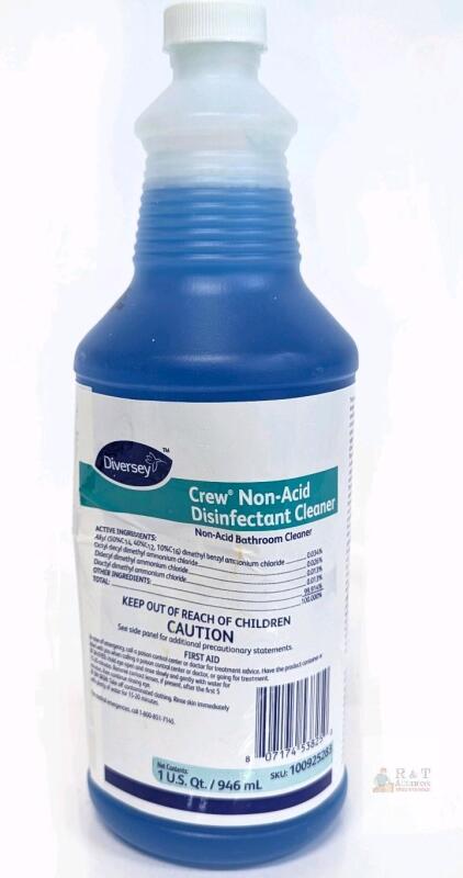 Diversey Crew Non-Acid Disinfectant Cleaner, 1 Quart, Blue, SKU 100925283, Expires 09/07/2025