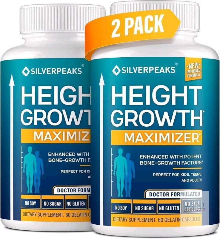 New SILVERPEAKS Growth Capsules to Grow Taller - Height Growth Maximizer with Calcium for Bone Strength - Made in USA - Natural Get Taller Supplement to Increase Bone Growth - Pack of 2