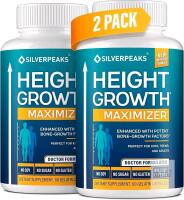 New SILVERPEAKS Growth Capsules to Grow Taller - Height Growth Maximizer with Calcium for Bone Strength - Made in USA - Natural Get Taller Supplement to Increase Bone Growth - Pack of 2