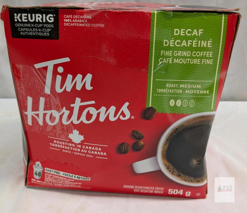 Tim Hortons Decaf Keurig K-Cup Pods, Medium Roast, 48-Count Box exp Feb 2027