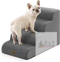 New COZY KISS Wide Dog Stairs for Small Dog 19.7" H, Pet Step for Puppy, Older Cat, Curved Ramp for Bed, Durable Anti-Slip Ladder with High Density Foam, 4 Step, 17.7x28x19.7 inch, Dark Grey