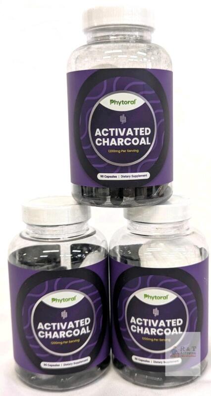 [exp 04/2026] 3 New Phytoral Activated Charcoal 1200mg per Serving, 90 Caps Each, 270 Caps Total