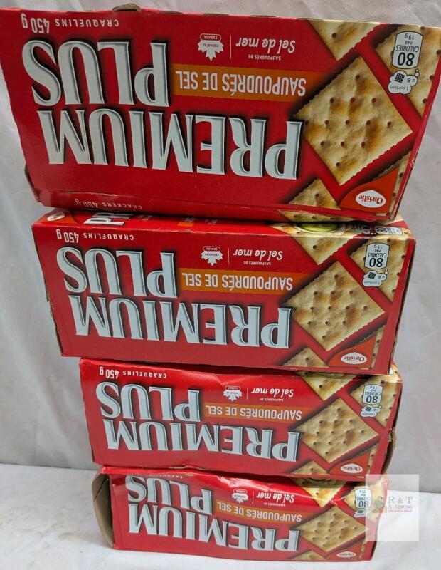 4 Christie Premium Plus Salted Tops Crackers, 450g Boxes, Best Before June 14, 2026