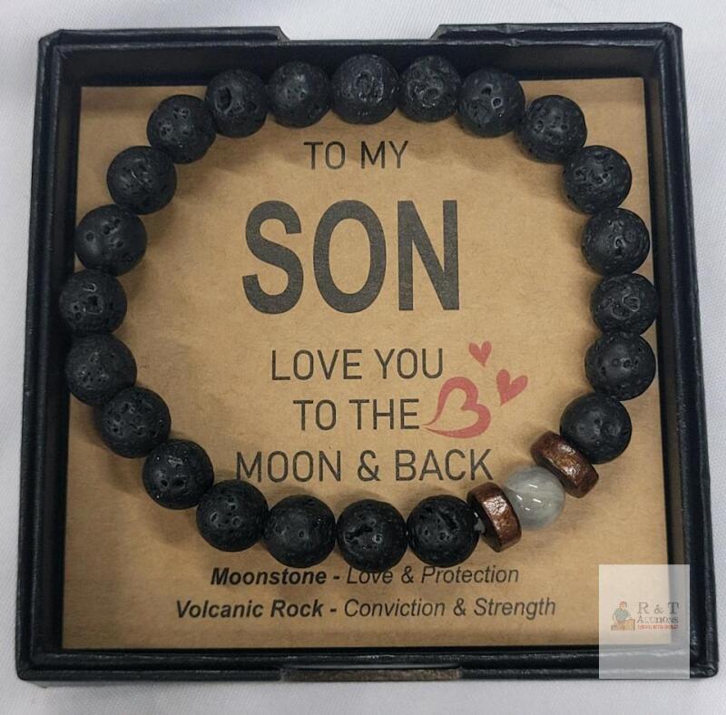 New - Love & Strength Bracelet for Son, featuring Black Volcanic Rock Beads & Moonstone