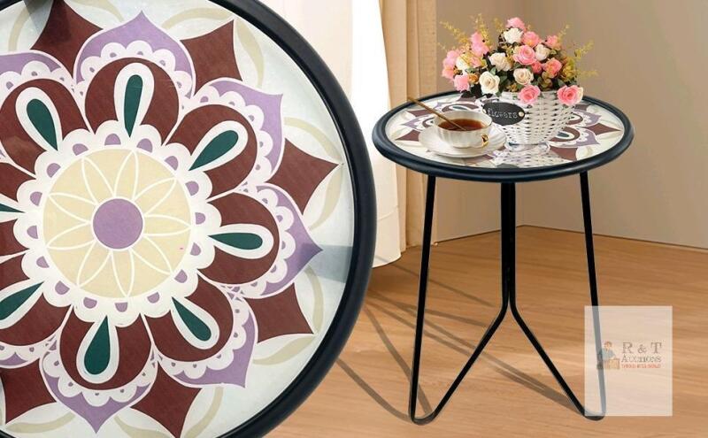New LIFFY 12" Indoor / Outdoor Round Glass Accent Table with Metal Frame, Home Decorative Plant Stand & End Table Outside for Patio, Garden, Yard, Kitchen, Porch