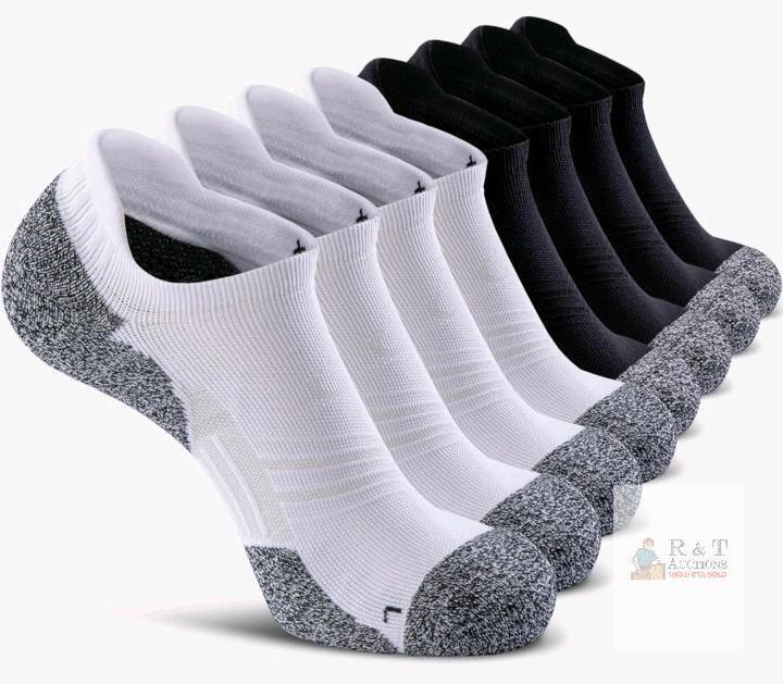 8-Pack CWVLC No Show Sports Compression Socks for Men/Women w/Cushion , Black / White - XL (12-14)