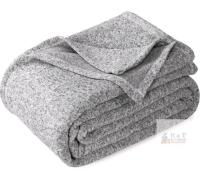 New - KAWAHOME Queen Lightweight Knit Breathable Blanket , Soft Thin Warm Knit Jersey Blanket , 90"X 90", Grey / White