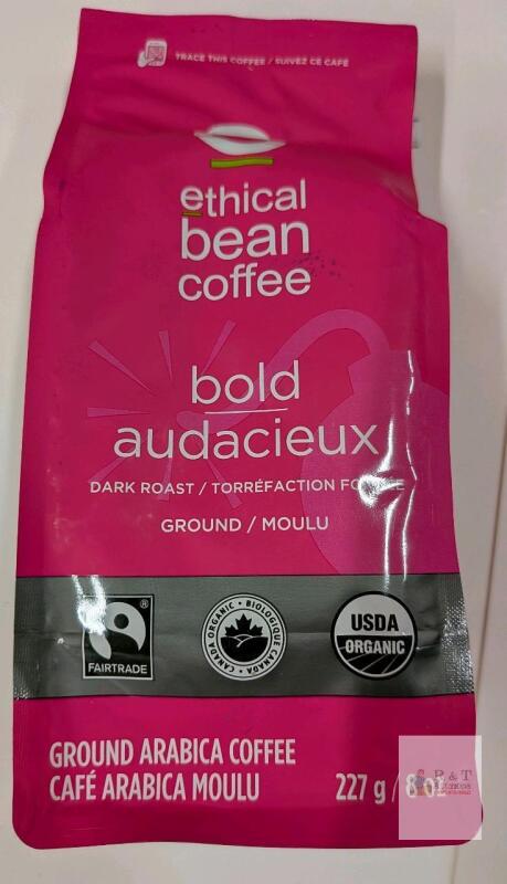 Ethical Bean Coffee Bold Dark Roast, Ground Arabica, Fairtrade Organic, 8oz, Colombia, 2026 Expiry