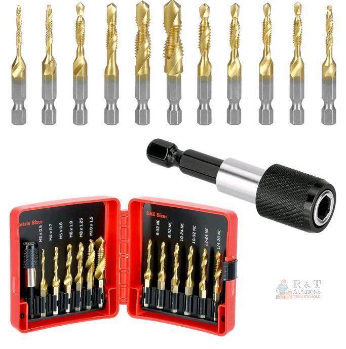 New - QWORK HSS Tap Bit Set, 13 Pcs SAE/Metric Combination Drill Tap & Tap Bit Set, Screw Tapping Bit Tool for Drilling Tapping