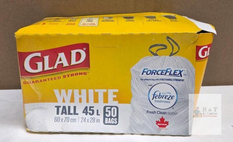 Glad ForceFlex 45L Tall Kitchen Trash Bags, Febreze Scent, 24x28", 50 Count, Open Box