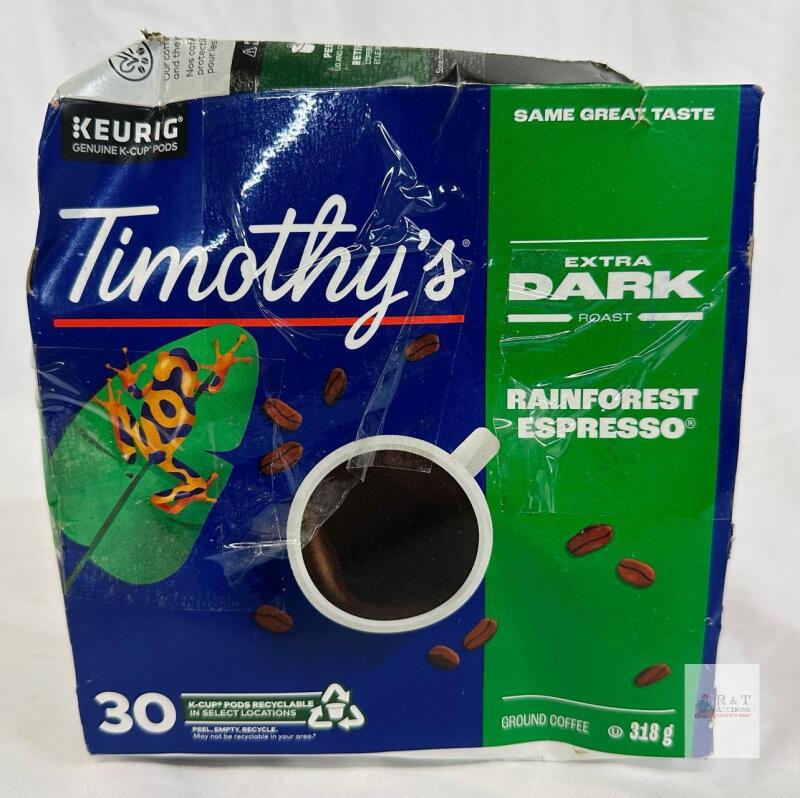 Timothy&rsquo;s Rainforest Espresso Extra Dark Roast, 30 Keurig K-Cup Pods, 11.2 oz, BB Nov 2026