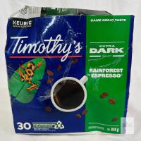 Timothy&rsquo;s Rainforest Espresso Extra Dark Roast, 30 Keurig K-Cup Pods, 11.2 oz, BB Nov 2026