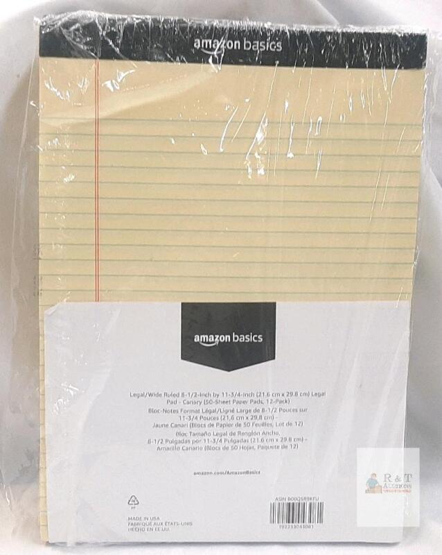 Amazon Basics Legal Pad 8.5x11.75", Wide Ruled, Canary, 50 Sheets, 12 Pack, USA, ASM6009359RFLU