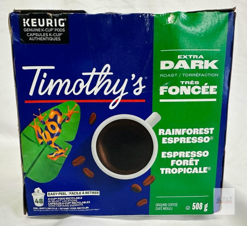 Timothy's Rainforest Espresso Extra Dark Roast Coffee 48 Keurig K-Cup Pods, 508g, 2028 Expiry