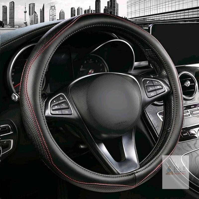 New Pjbtyz High-Grade Real Cowhide Steering Wheel Cover for Men Women，Black Genuine Leather Steering Wheel Cover for Cars,Universal 14.5-15 inch Steering Wheels