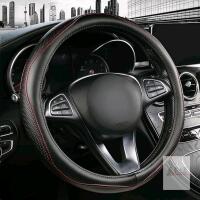 New Pjbtyz High-Grade Real Cowhide Steering Wheel Cover for Men Women，Black Genuine Leather Steering Wheel Cover for Cars,Universal 14.5-15 inch Steering Wheels