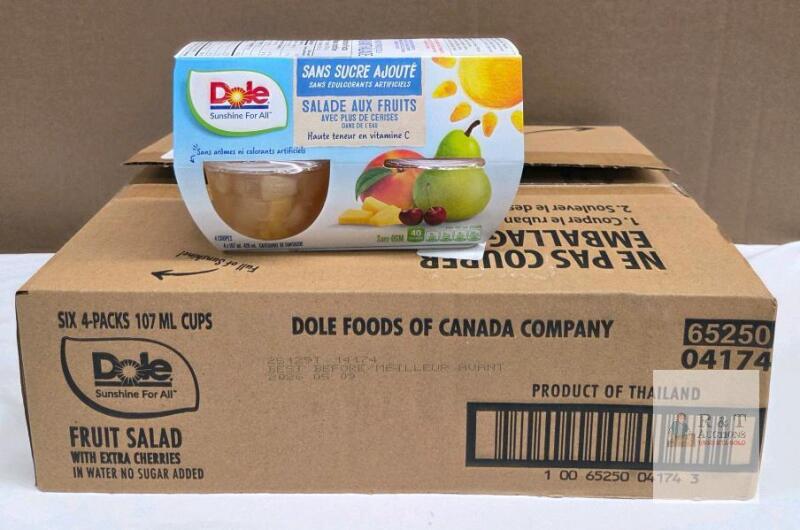 Dole Fruit Salad Cups 4-Pack, 107mL Each, Extra Cherries, No Sugar Added, Non-GMO, BPA-Free