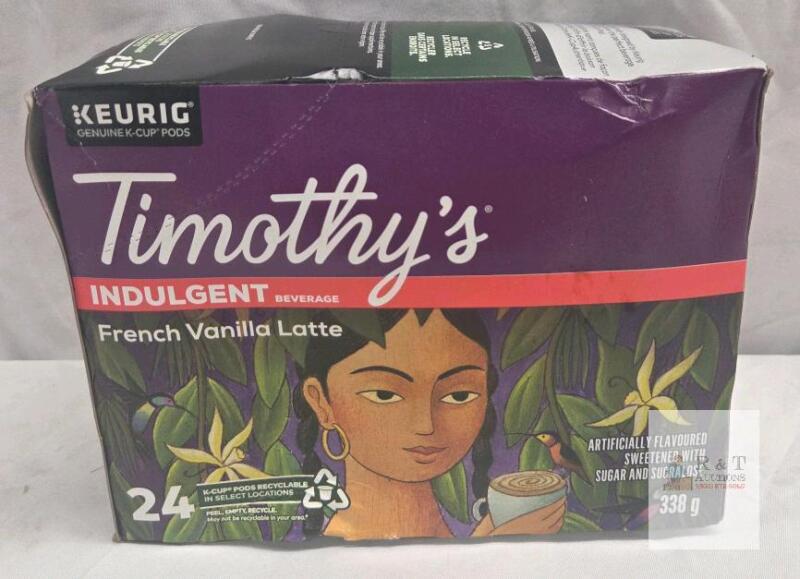 Timothy's French Vanilla Latte K-Cup Pods, 24 Count, 338g, Keurig Compatible, Best Before 2026-05-26