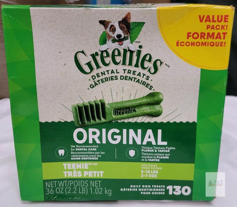 New - GREENIES Dog Treats Original Teenie Natural Dental Care, 130 Daily Treats . BB 2027 JUN 07
