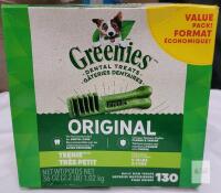 New - GREENIES Dog Treats Original Teenie Natural Dental Care, 130 Daily Treats . BB 2027 JUN 07