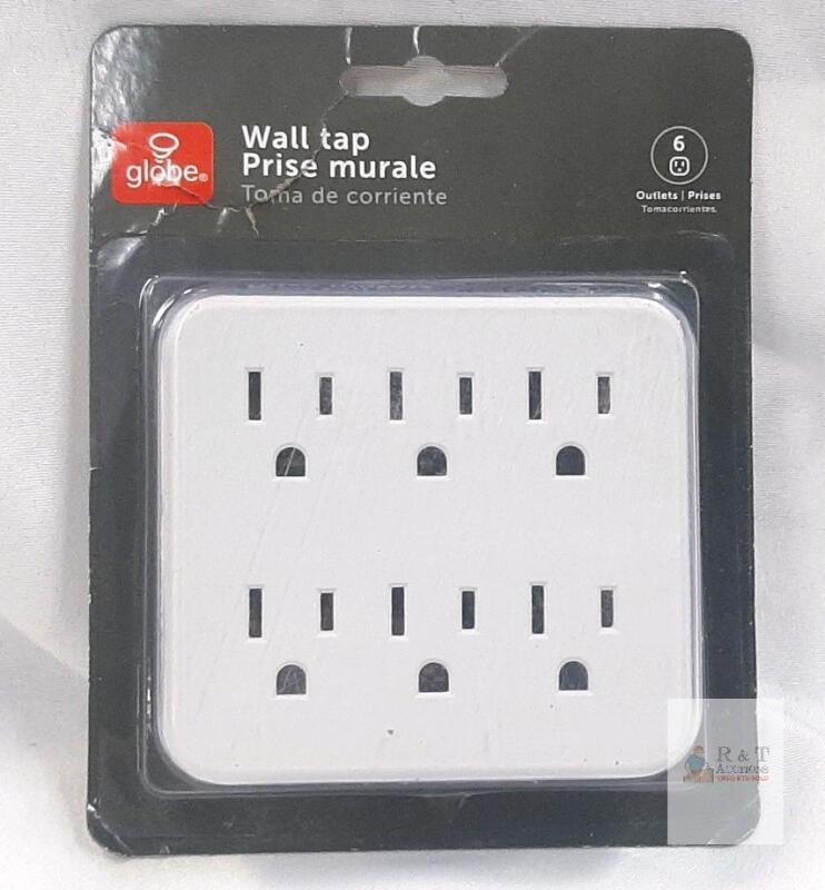 Globe 6-Outlet Wall Tap 46007, 15A, 125V, White, Indoor Use, cETLus Certified