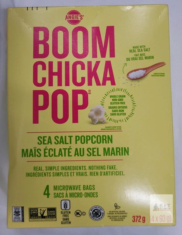 Angie&rsquo;s BOOM CHICKA POP Sea Salt Microwave Popcorn, 4 Bags (93g Each), Non-GMO, Gluten Free, 372g . Best Before 2026 MAY 25