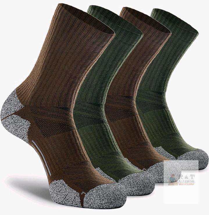4-Pack New CWVLC Crew Hiking Socks, Men / Women Elite Cushioned Boot Socks . Green / Brown - XL (12-14)