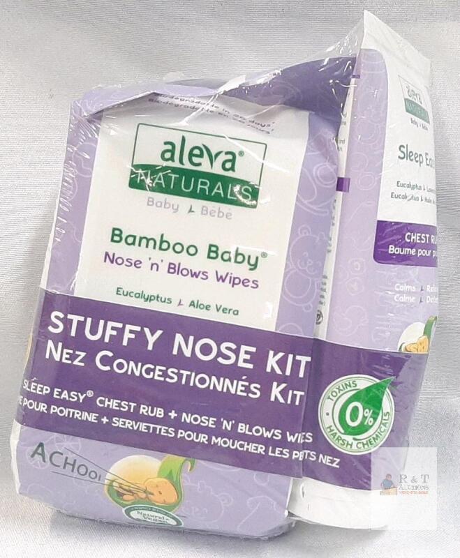 Aleva Naturals Stuffy Nose Kit &ndash; Includes 30 Bamboo Baby Nose 'n' Blows Wipes and 50 mL Sleep Easy Chest Rub